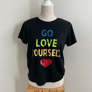 Alice and Olivia Black Tee “Go Love Yourself”